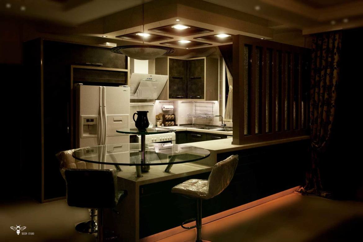 نورپردازی مدرن کابینت آشپزخانه مدرن ( استودیو معماری دیدآ )
