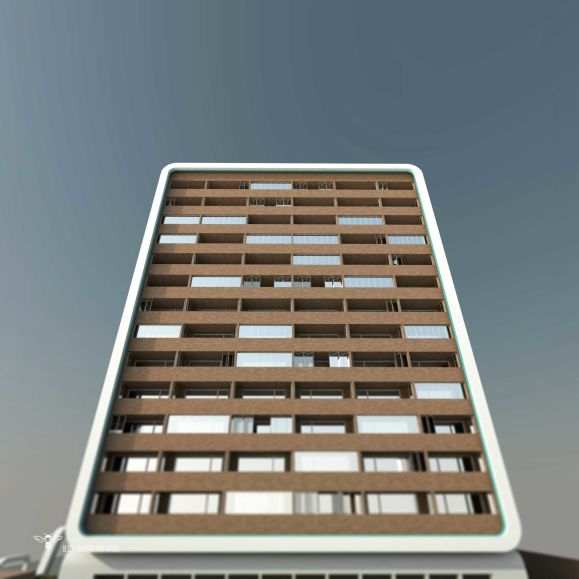 طراحی برج مسکونی نگار - نمای آجری با شیشه های فولدینگ - اتوبوسی طراحی شده توسط استودیو معماری دیدآ
